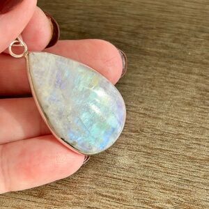 Sterling Silver Rainbow Moonstone Teardrop Pendant